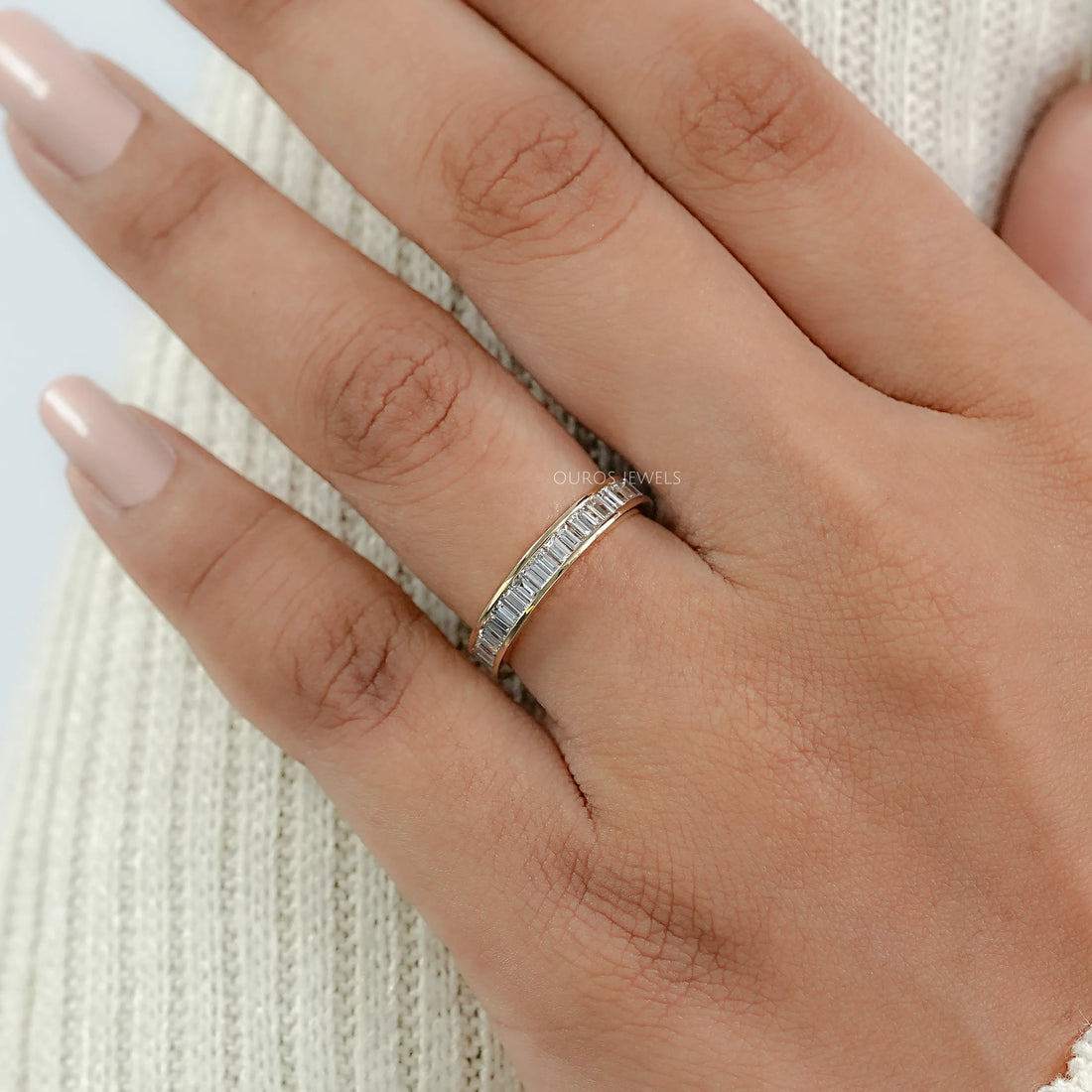 Baguette Lab Diamond Channel Set Half Eternity Band Rings