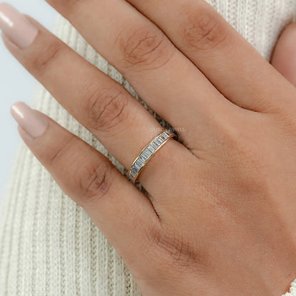 Baguette Lab Diamond Channel Set Half Eternity Band Rings