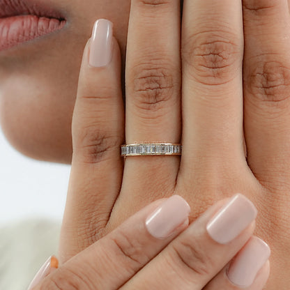 Baguette Lab Diamond Channel Set Half Eternity Band Rings
