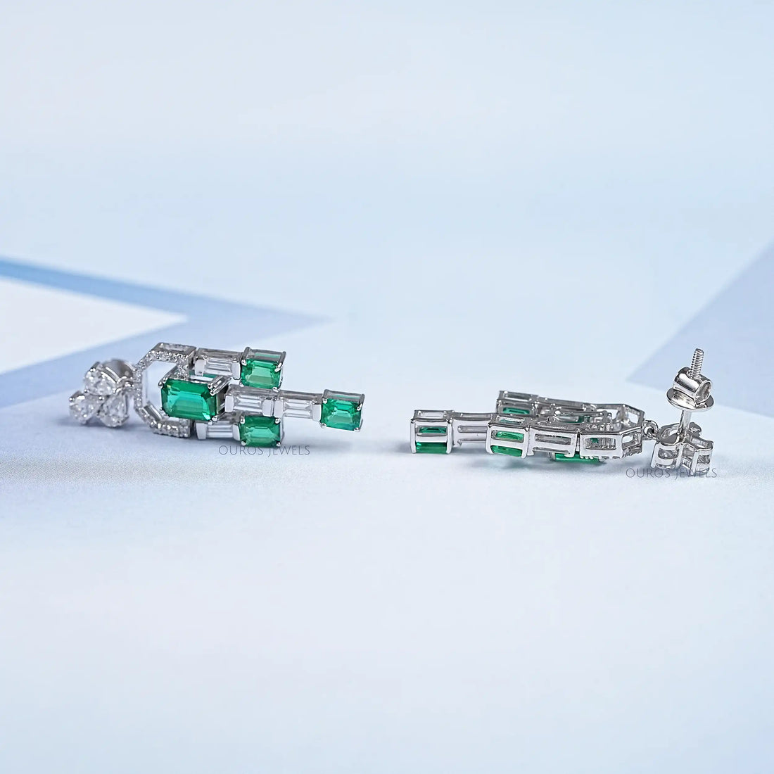 Green Emerald And Diamond Linear Drop Earrings Earring