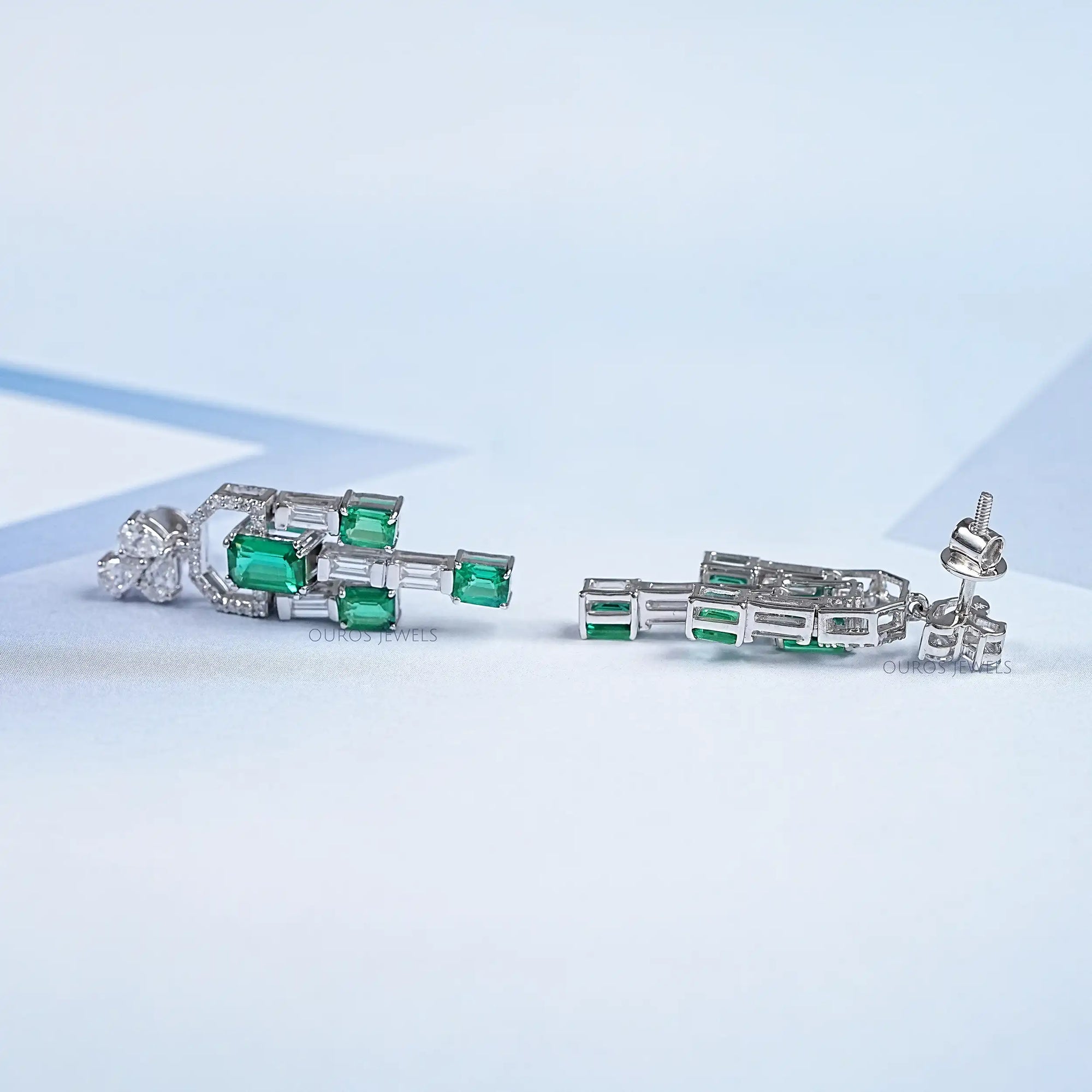 Green Emerald And Diamond Linear Drop Earrings Earring