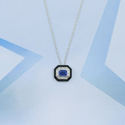 Enamel And Sapphire Gemstone Halo Pendant