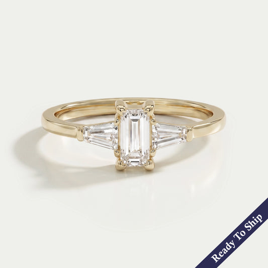 Baguette and Tapared Baguette Lab Diamond Three Stone Ring Rings
