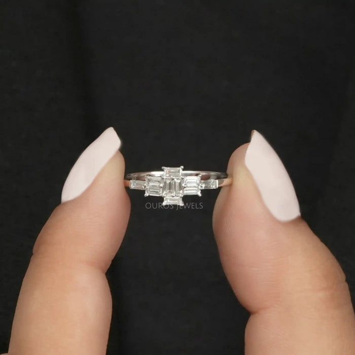 Baguette Cut Cluster Diamond Engagement Ring