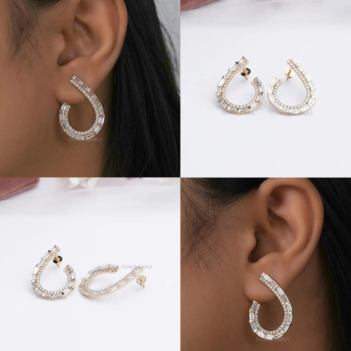 Baguette And Round Cut Screw Back Earrings