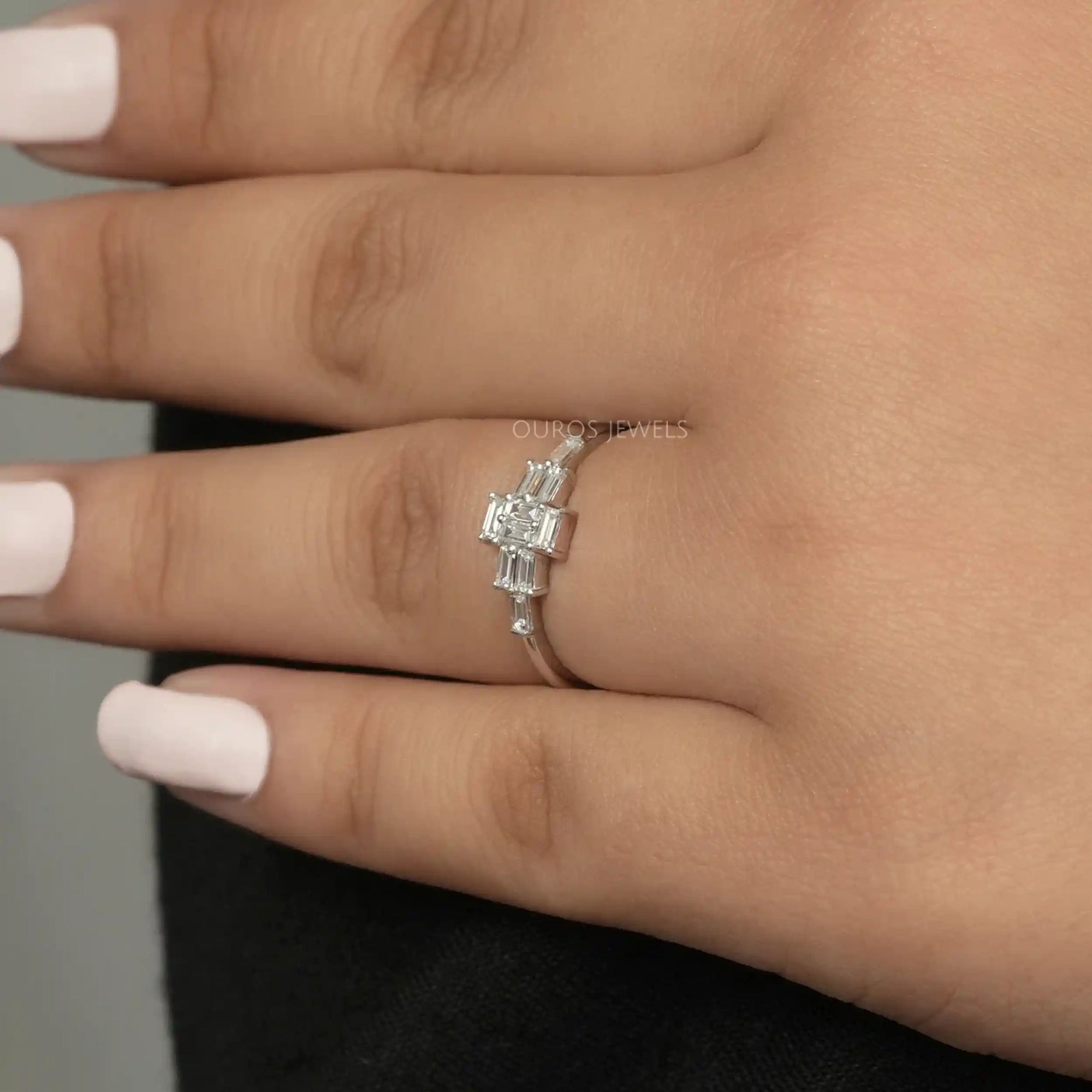 Baguette Cut Cluster Diamond Engagement Ring