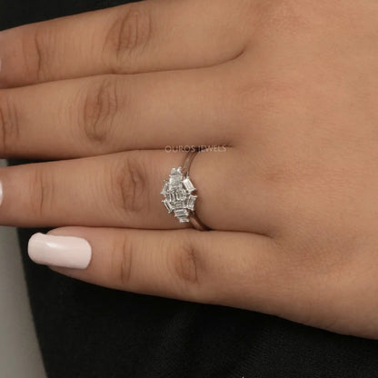 Baguette Cut Lab Cluster Diamond Dainty Ring