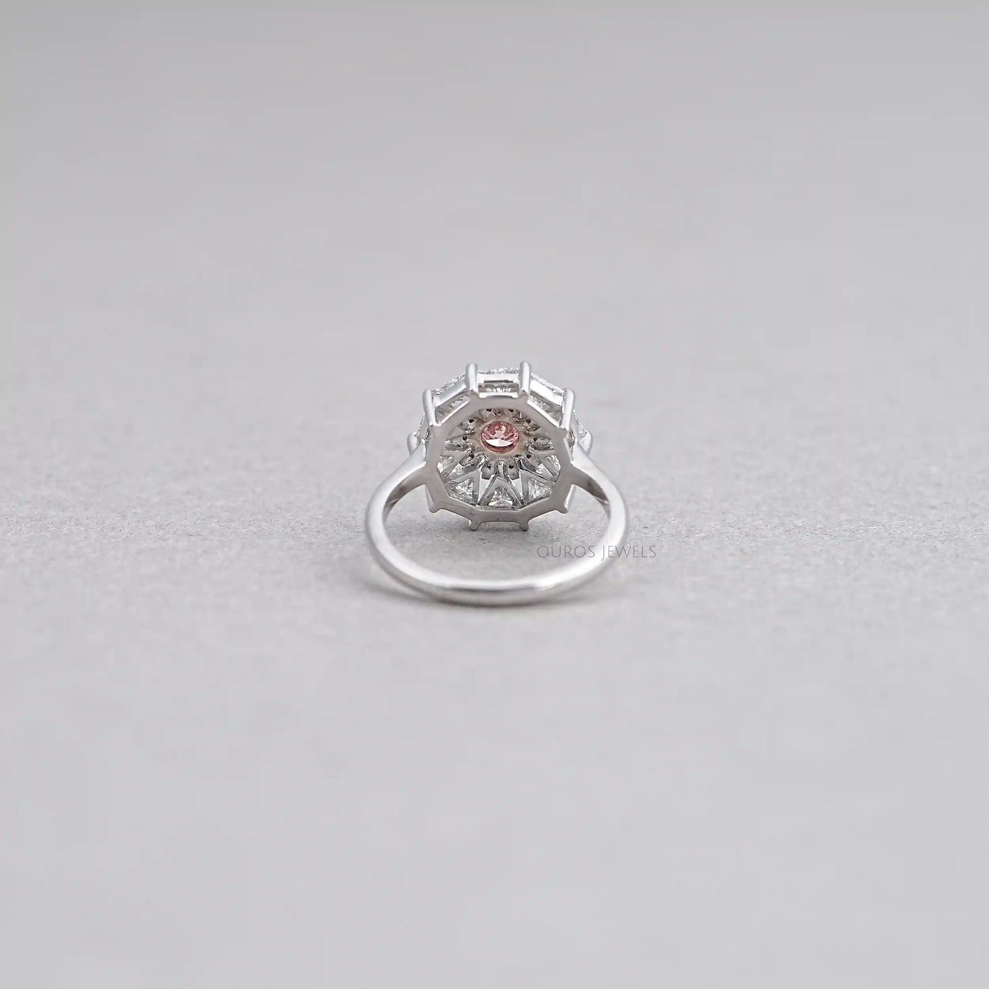 Pink Round Cut Halo Triangle Engagement Ring Rings