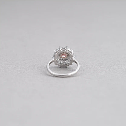 Pink Round Cut Halo Triangle Engagement Ring Rings