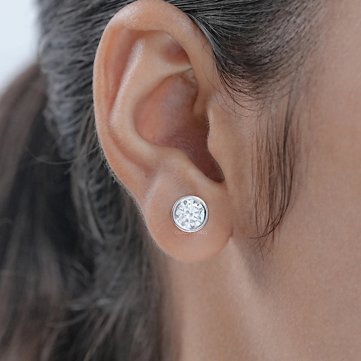 Round Lab Diamond Bezel Stud Earrings