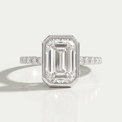 Bezel Set Emerald Lab Diamond Solitaire Accent Ring Ring