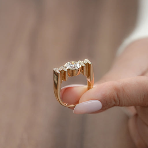 MOM Initial Letter Round Diamond Customized Ring Rings