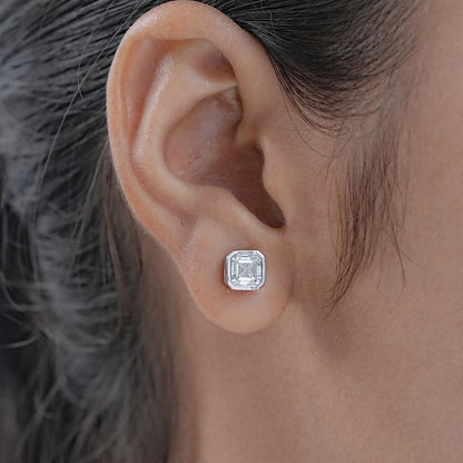 Bezel Set Asscher Lab Diamond Stud Earrings Earrings