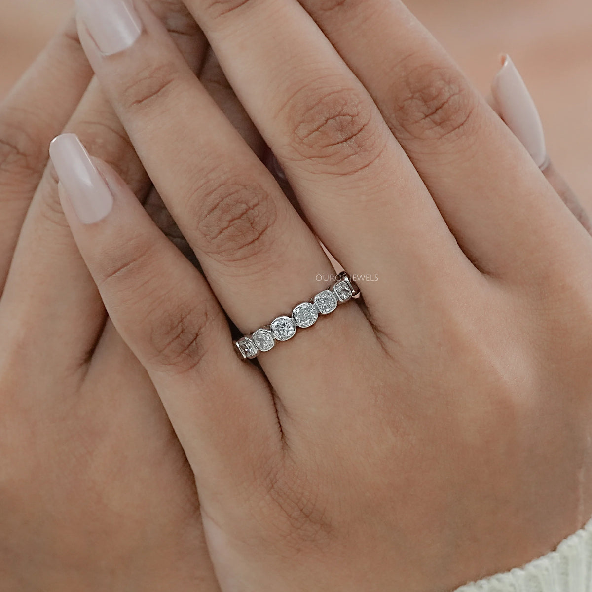 Lab Grown Diamond Eternity Wedding Band - Cushion Cut Ring