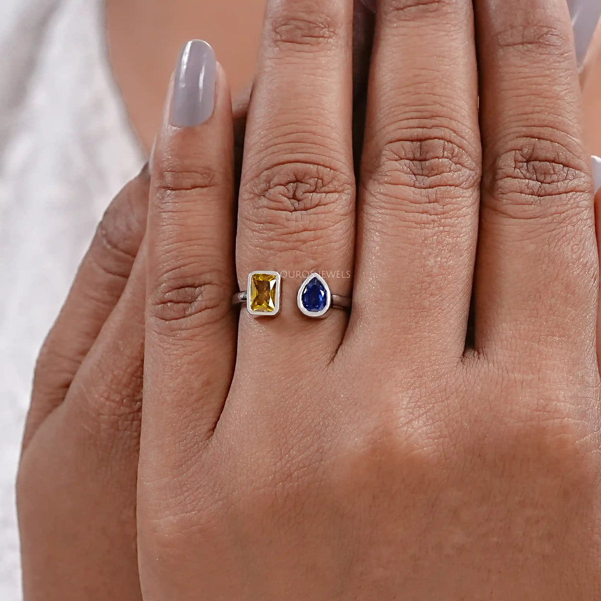 Bezel Set Open Cuff Gemstone Ring Rings