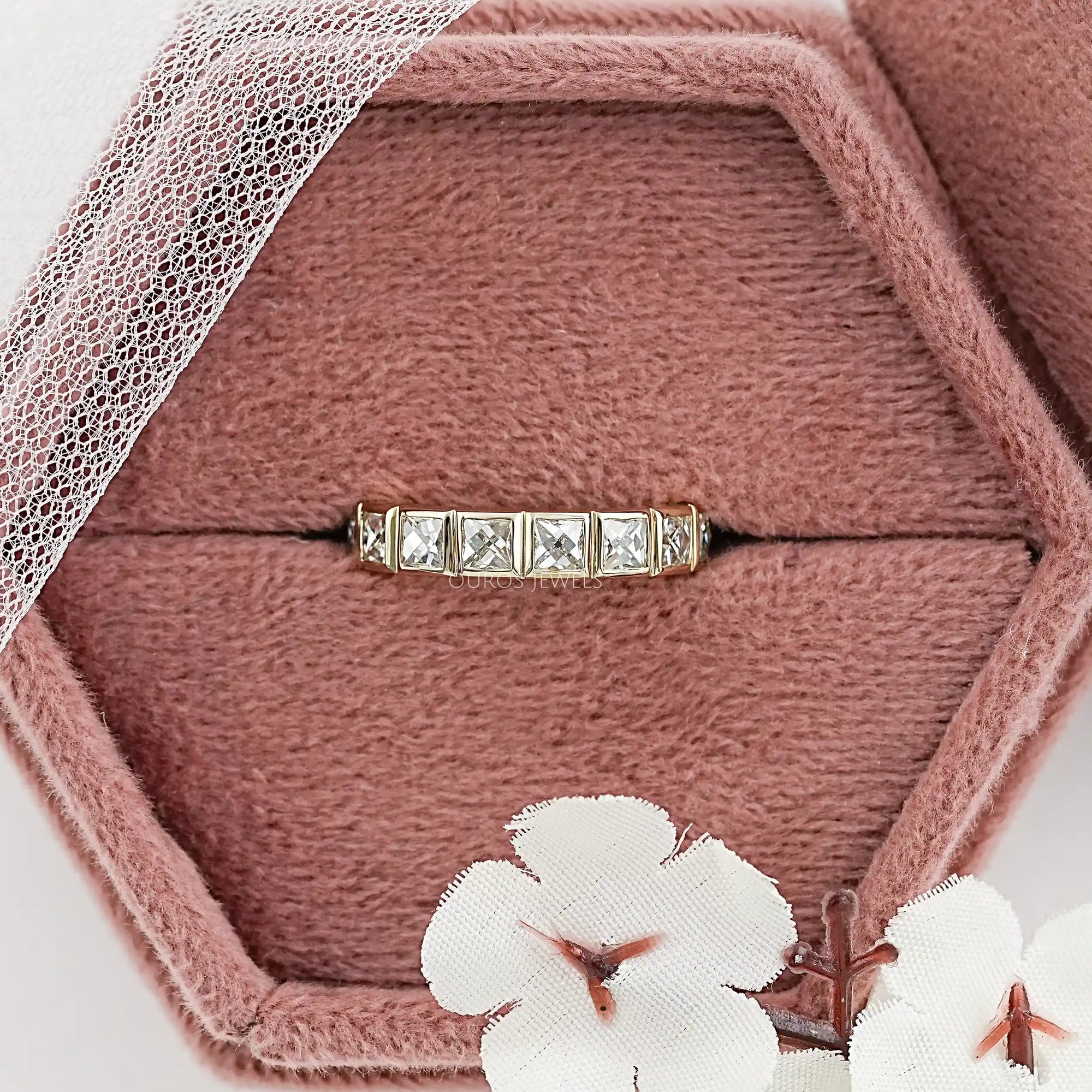 Bezel Set French Cut Diamond Half Eternity Band