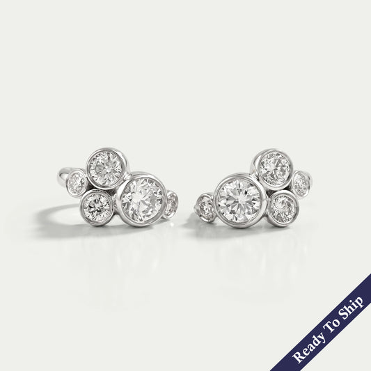 Round Diamond Bezel Set Huggie Hoop Earrings Earrings