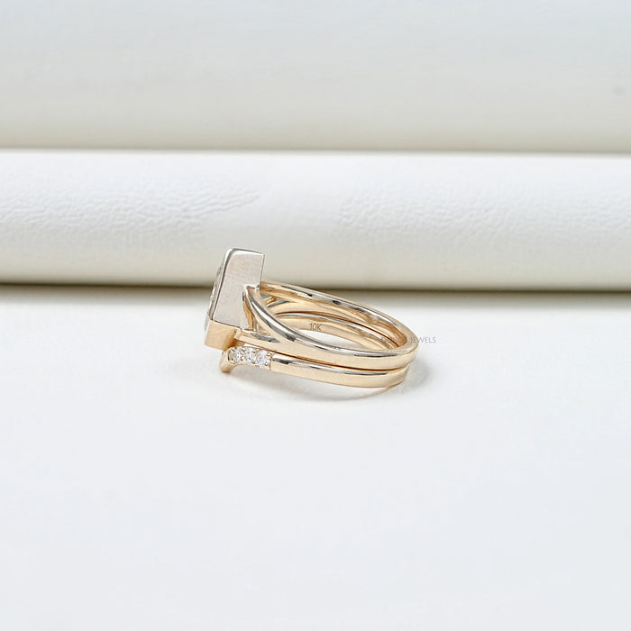 Kite Cut Lab Diamond Bezel Set Bridal Ring Set Rings