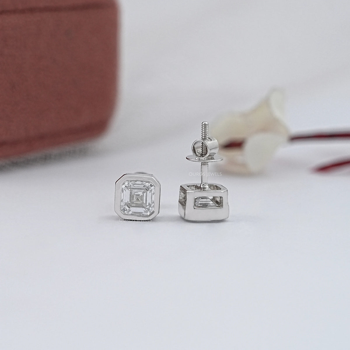 Bezel Set Asscher Lab Diamond Stud Earrings Earrings