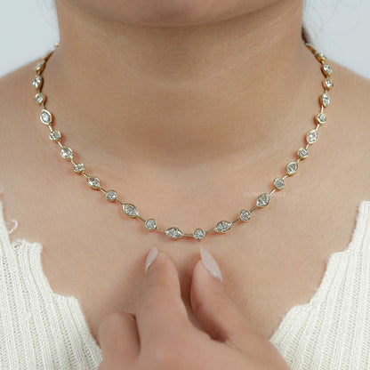 Bezel Set Old Mine Marquise Diamond Necklace Necklaces