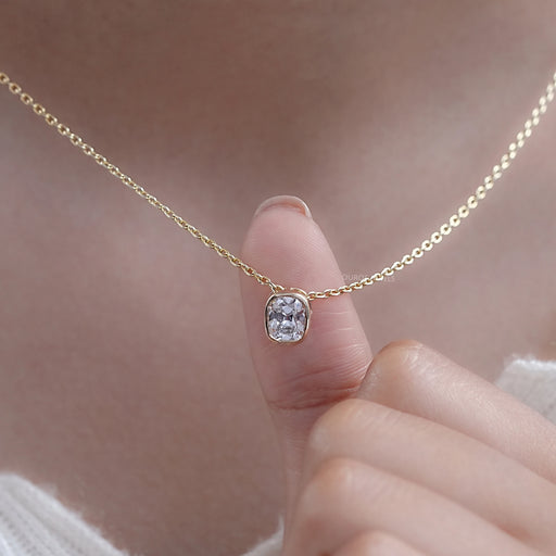 Old Mine Cushion Lab Diamond Bezel Set Pendant Necklaces