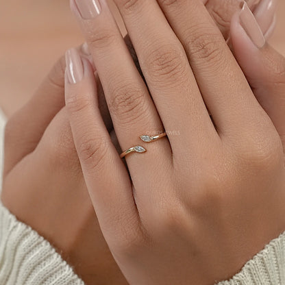 Marquise Lab Diamond Bezel Set Open Cuff Ring Ring