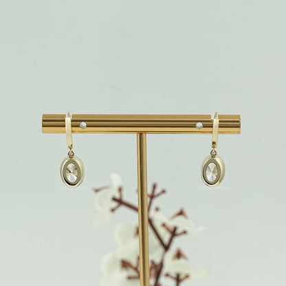Oval Diamond Bezel Set Drop Hoop Earrings