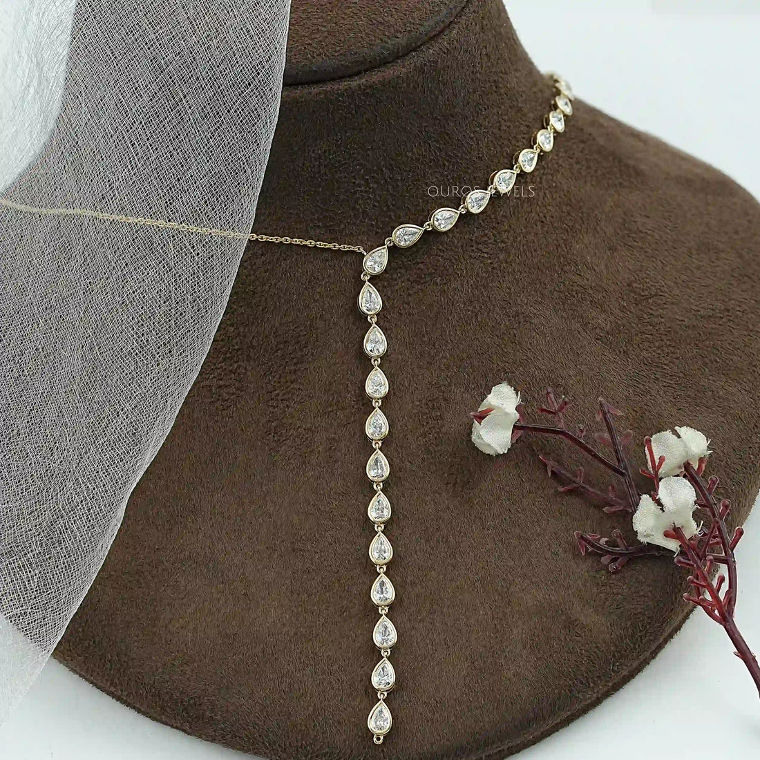 Pear Cut Bezel Y Shape Diamond Necklace Necklaces