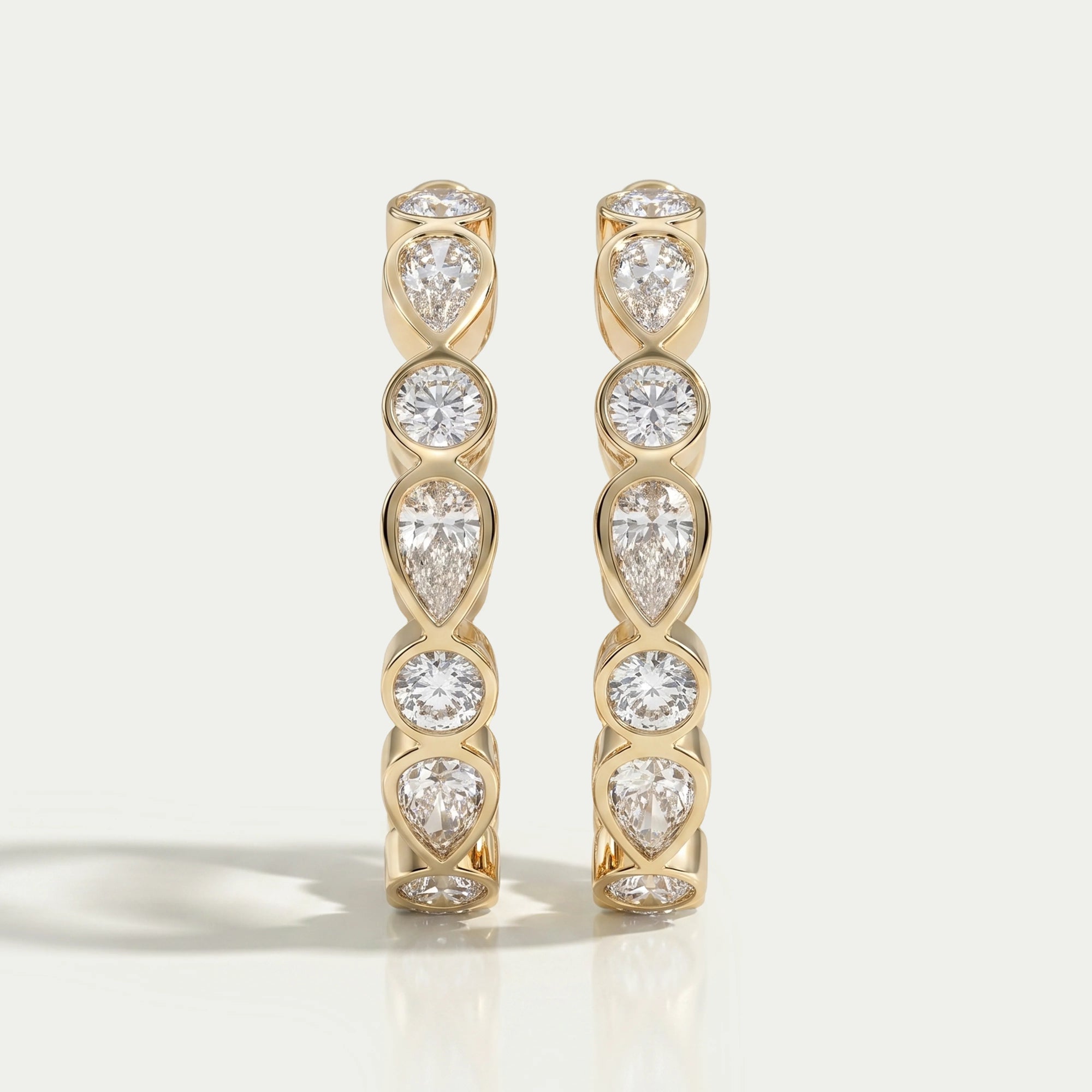 Pear And Round Diamond Bezel Set C Hoop Earrings Earring