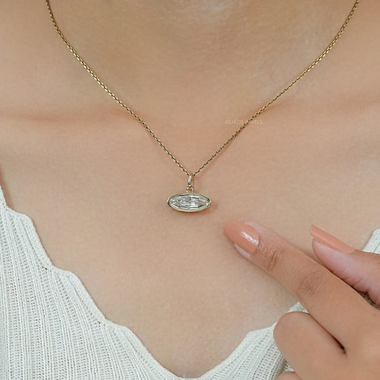 East West Step Cut Moval Bezel Set Pendant Necklaces