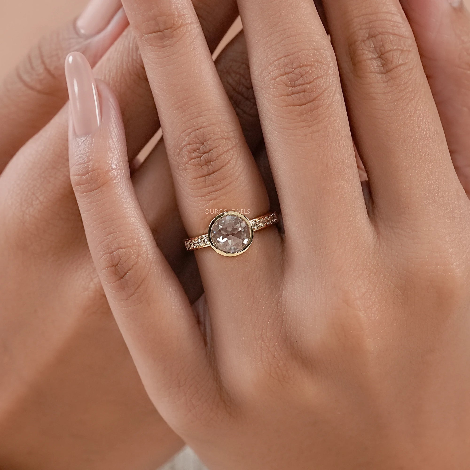 Rose Cut Round Accent Diamond Engagement Ring