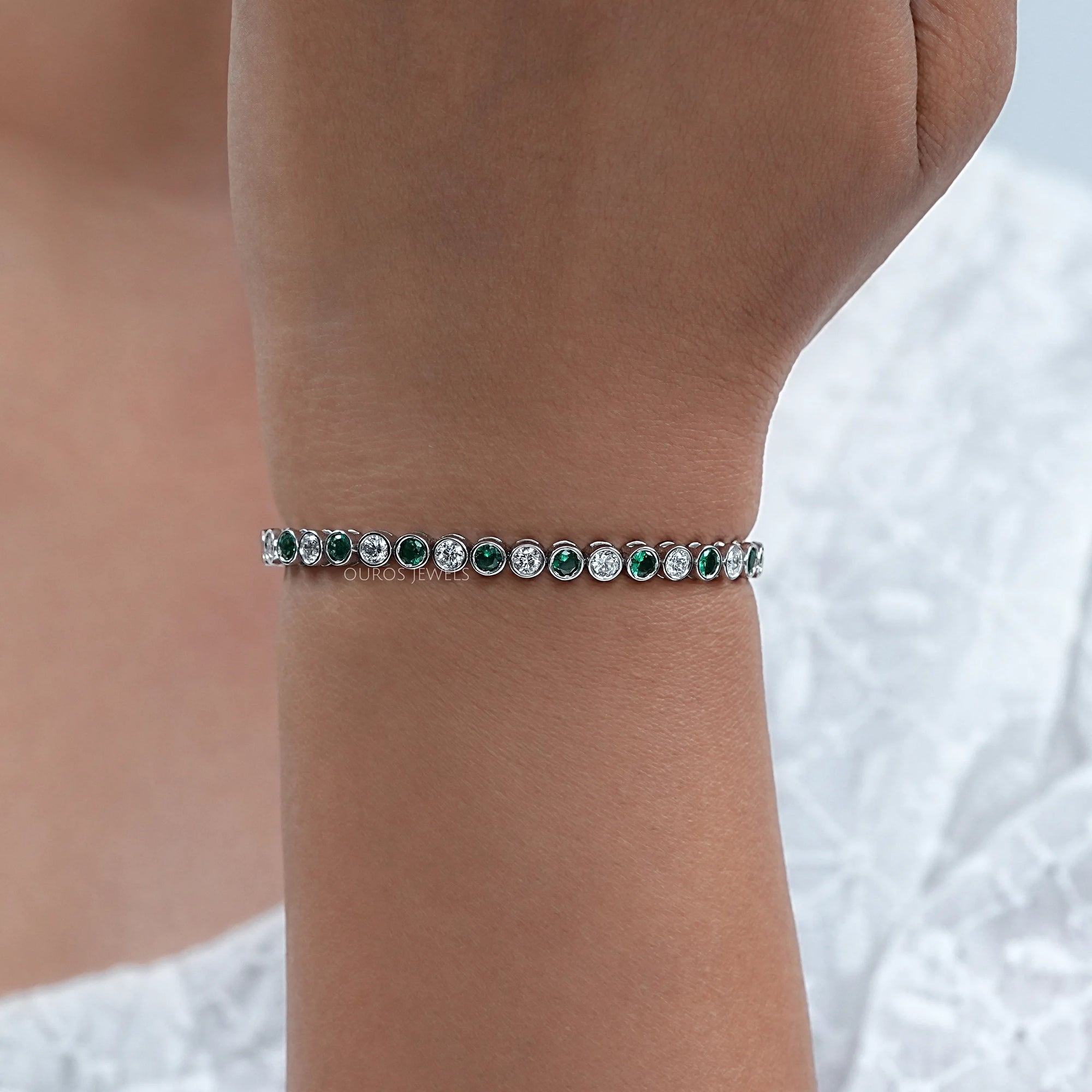 Round Cut Gemstone & Diamond Tennis Bracelet Bracelet