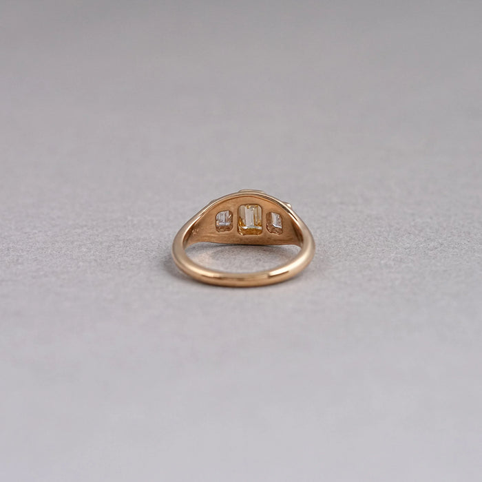 Bezel Set Yellow Emerald Cut 3 Stone Diamond Ring