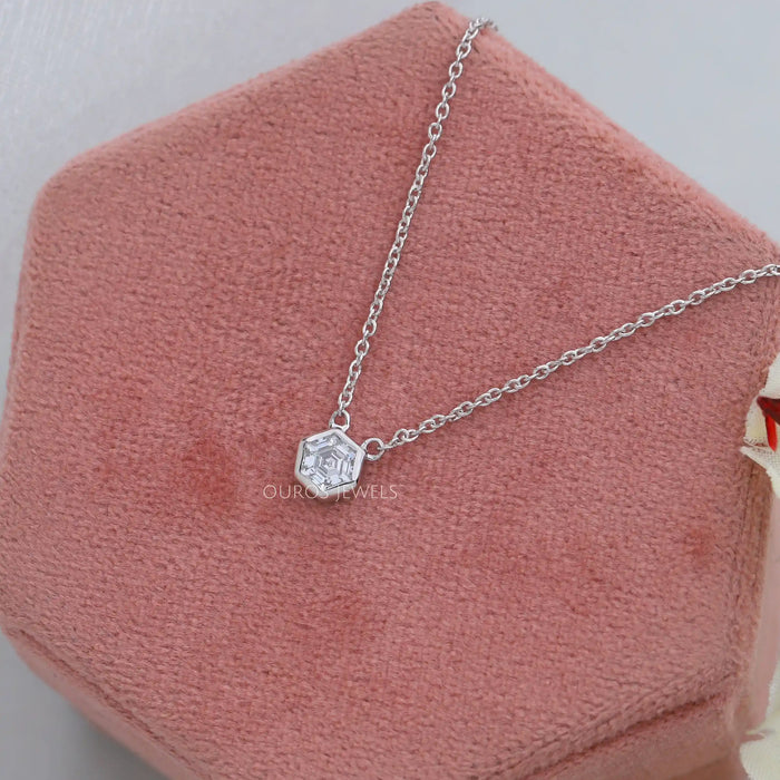 Hexagon Cut Bezel Set Solitaire Pendant Necklaces