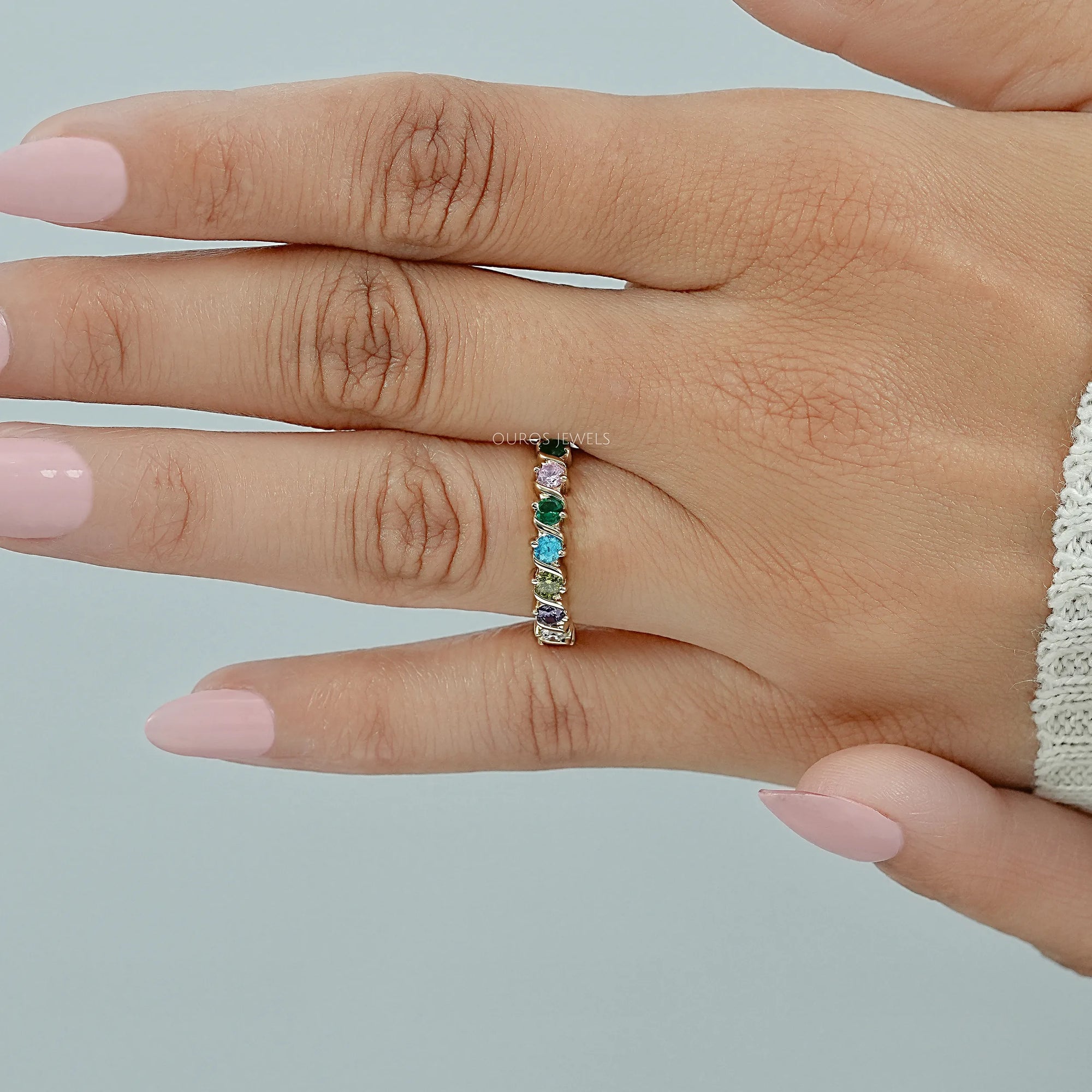 Multi Gemstone Half Eternity Wedding Band