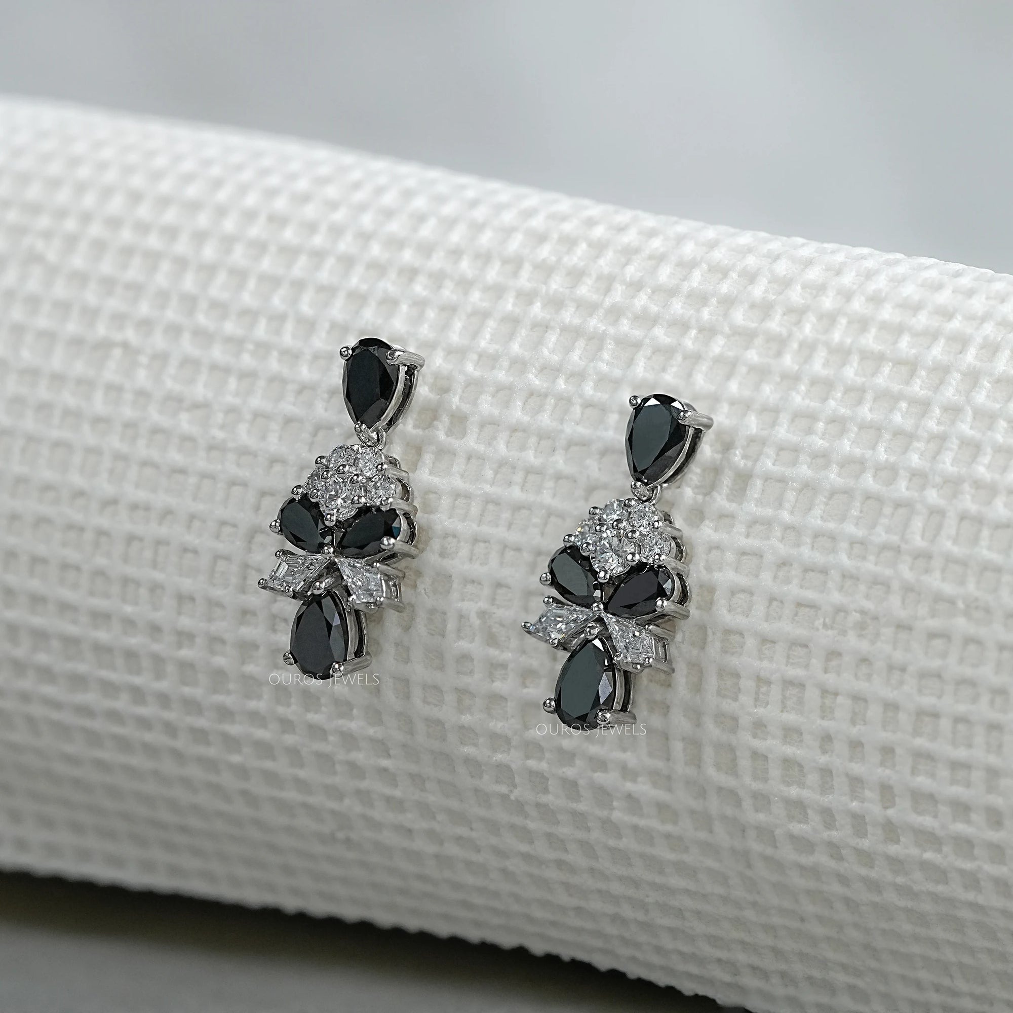 Black Pear Cut Lab Diamond Cluster Drop Dangle Earring Earrings