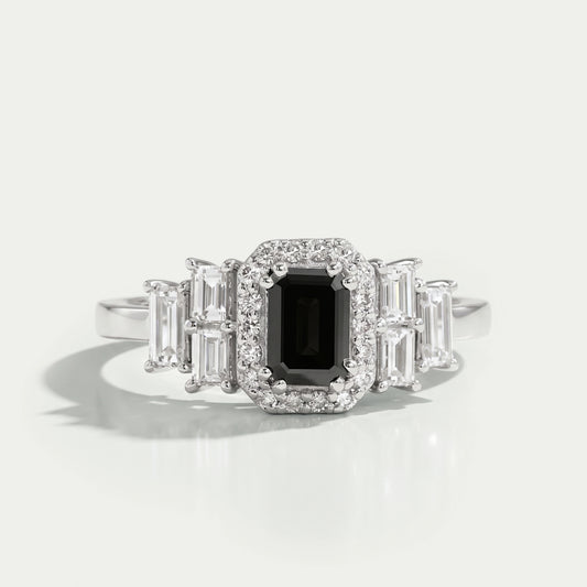 Black Emerald Cut Accent Diamond Engagement Ring Rings