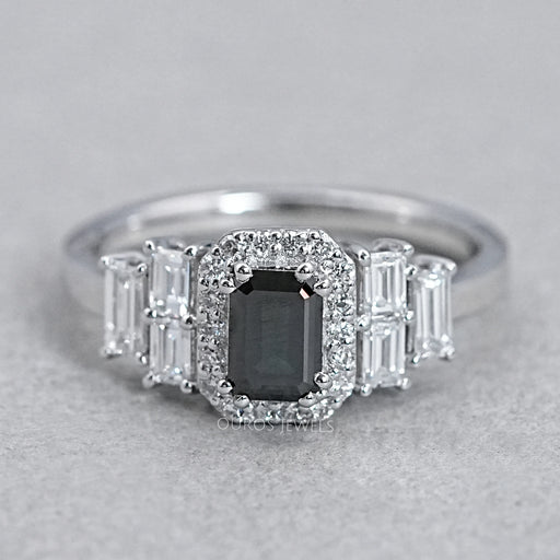 Black Emerald Cut Accent Diamond Engagement Ring Rings