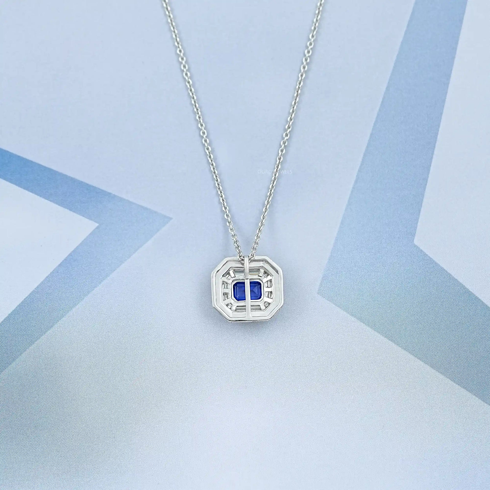 Enamel And Sapphire Gemstone Halo Pendant