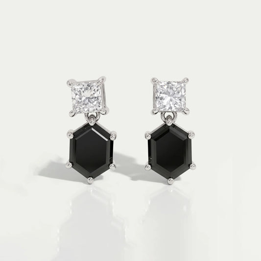 Hexagon Black Diamond Dangle Earrings Earrings