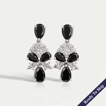Black Pear Diamond Cluster Drop Earrings Earrings