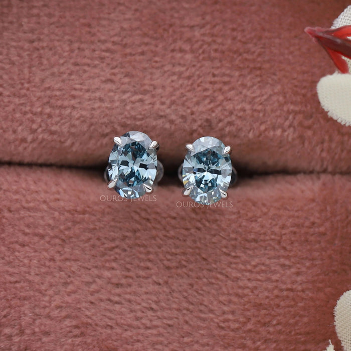 Blue Oval Cut Lab Diamond Stud Earrings Earring