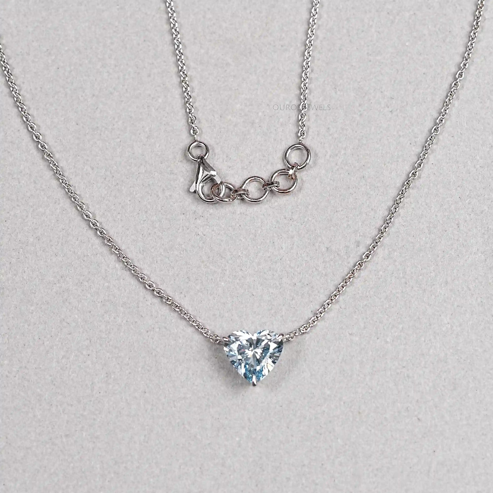 Blue Heart Cut Lab Grown Diamond Solitaire Pendant Necklaces