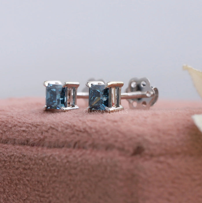 Blue Princess Cut Solitaire Stud Earrings Earring