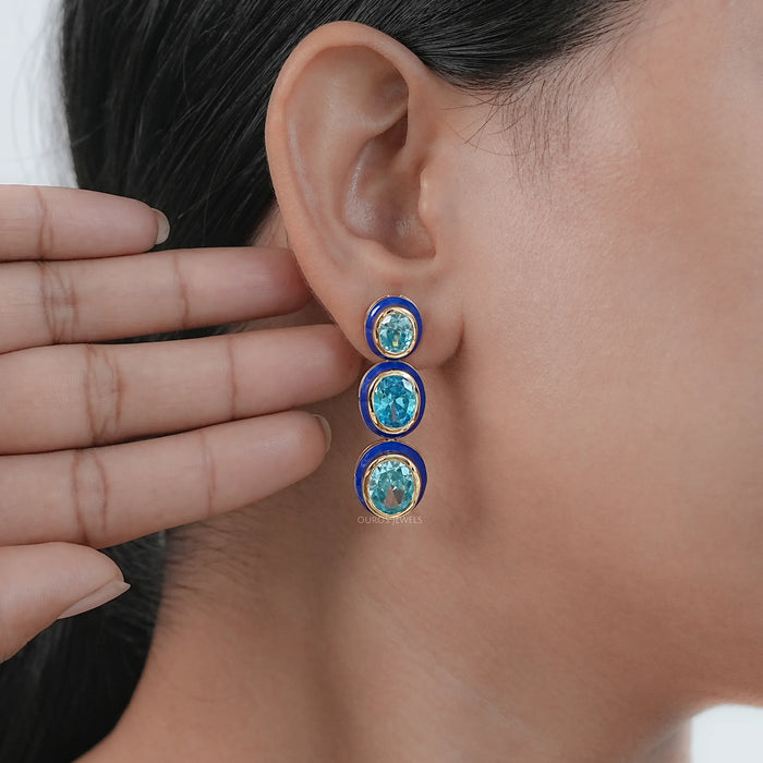 Blue Topaz Oval Gemstone Dangle Earrings Earrings