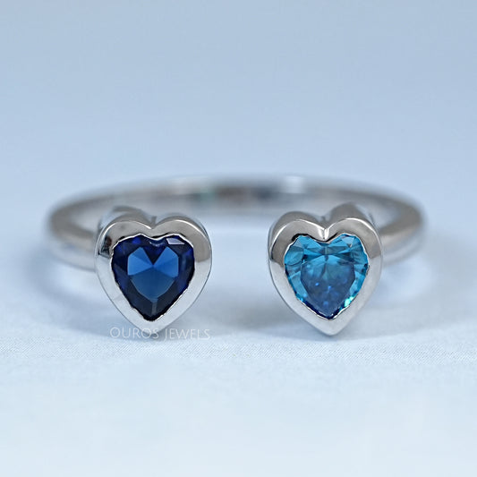 Blue Sapphire And Zircon Heart Gemstone Toi Et Moi Ring