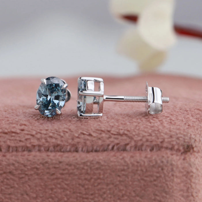 Blue Oval Cut Lab Diamond Stud Earrings Earring