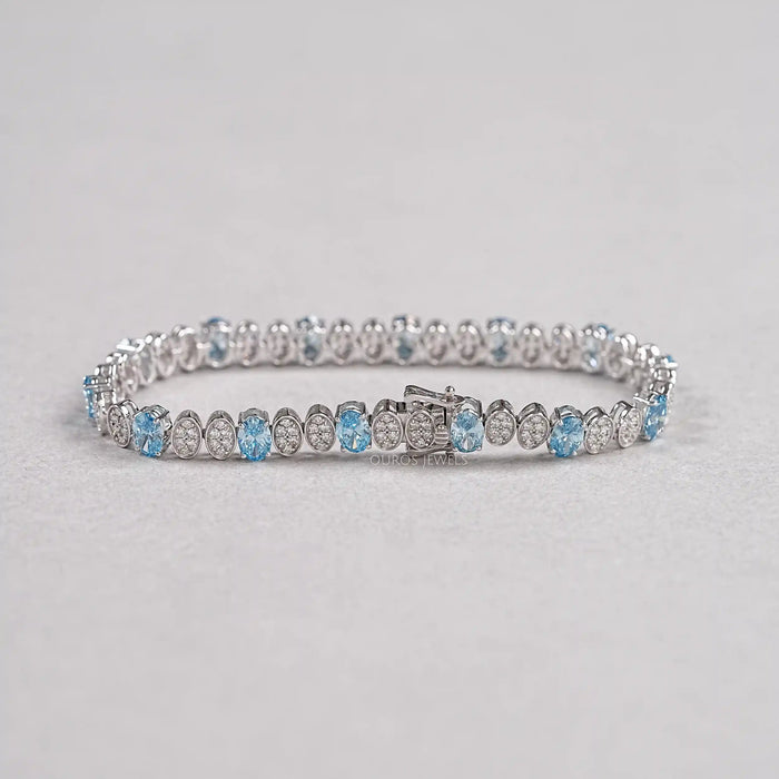 Blue Oval Diamond And Round Diamond Tennis Bracelet Bracelet