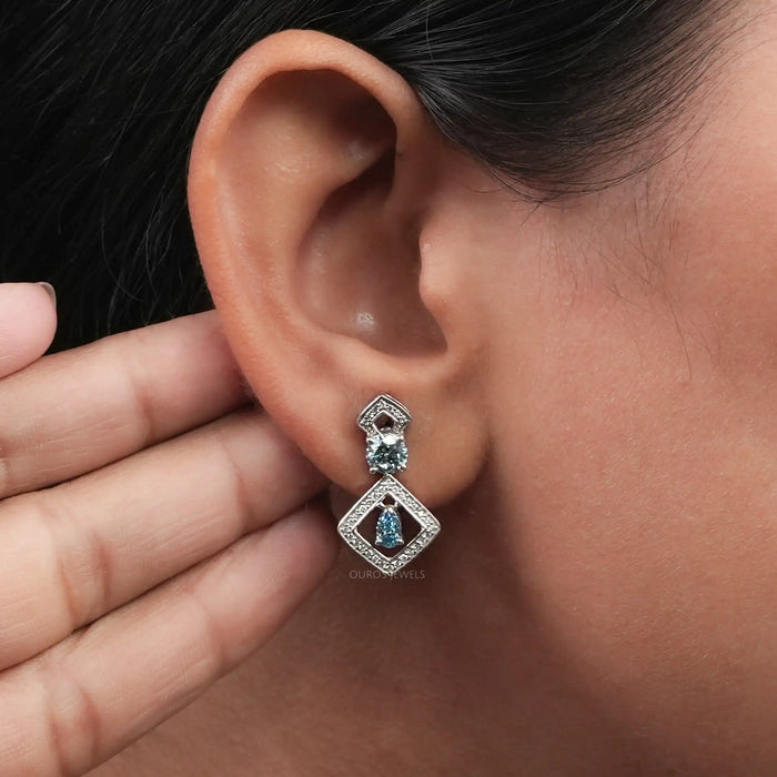 Blue Round With Pear Diamond Drop Earrings Earrings