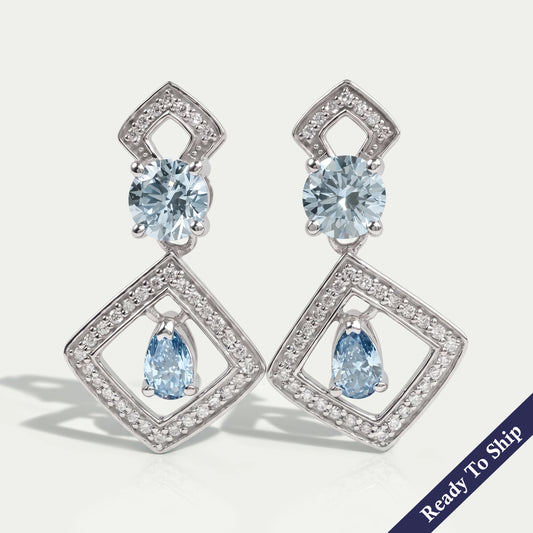 Blue Pear And Round Lab Diamond Drop Earrings Earrings